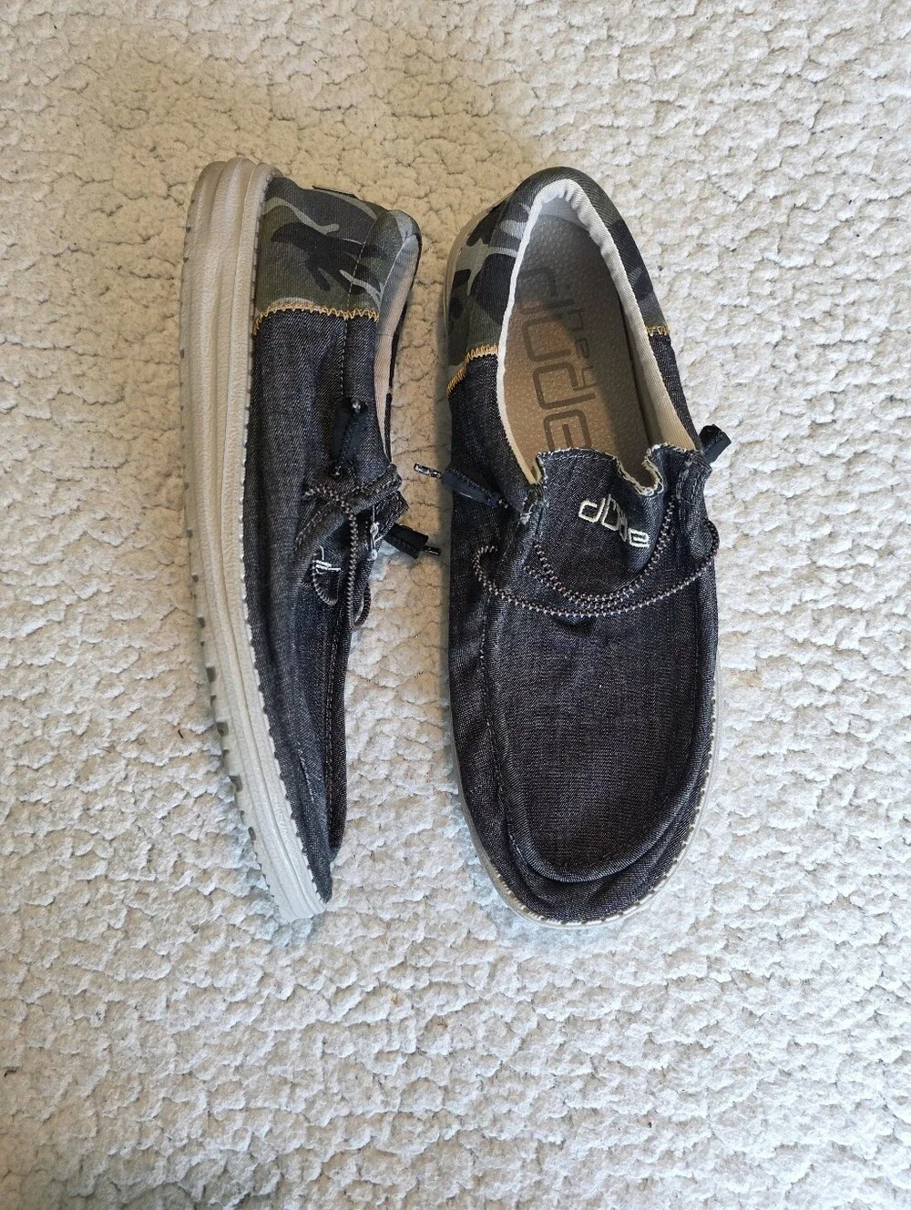 Hey Dude Men's Slip-On Loafers in Charcoal with Camo Trim